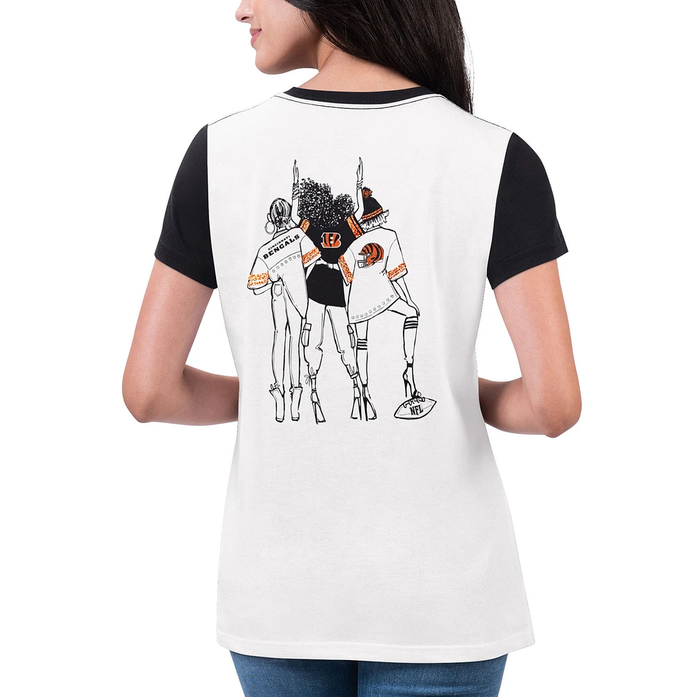 Women's G-III 4Her by Carl Banks White/Black Cincinnati Bengals Fashion Illustration T-Shirt