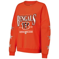 Women's Gameday Couture Orange Cincinnati Bengals Rhinestone Star Sleeve Settle the Score Tri-Blend Pullover Sweatshirt