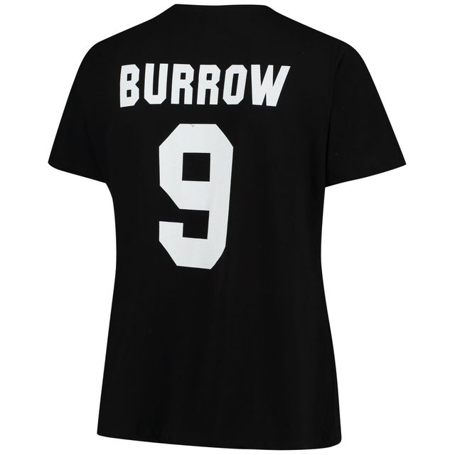 T-shirt col en V noir Joe Burrow pour femme avec nom et numéro Fair Catch des Bengals de Cincinnati, grande taille