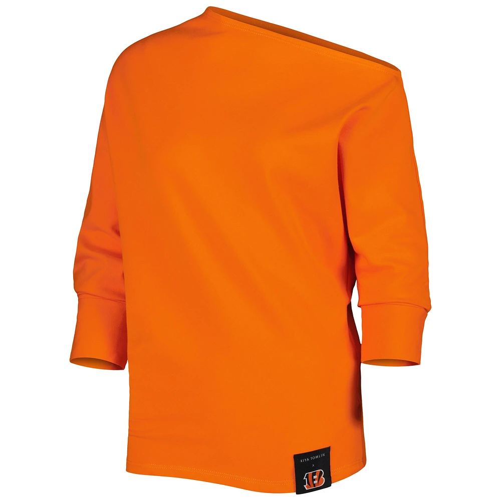 Women's KIYA TOMLIN Orange Cincinnati Bengals Twisted Tri-Blend Asymmetrical 3/4-Dolman Sleeve Sweatshirt