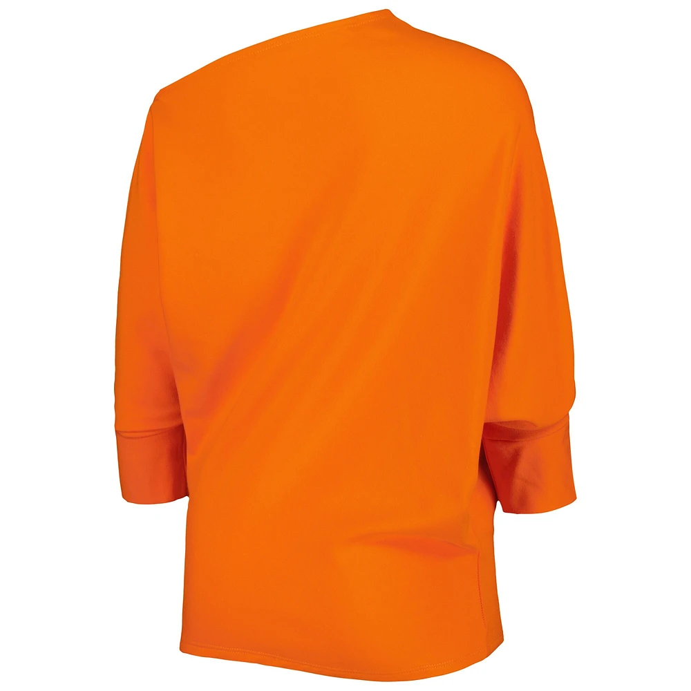 Women's KIYA TOMLIN Orange Cincinnati Bengals Twisted Tri-Blend Asymmetrical 3/4-Dolman Sleeve Sweatshirt