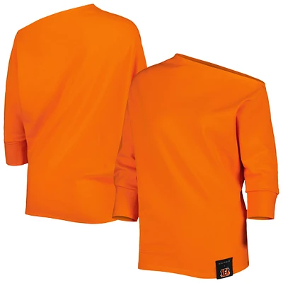 Women's KIYA TOMLIN Orange Cincinnati Bengals Twisted Tri-Blend Asymmetrical 3/4-Dolman Sleeve Sweatshirt