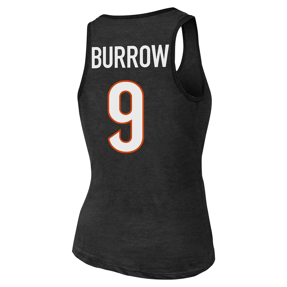 Women's Majestic Threads Joe Burrow Black Cincinnati Bengals Name & Number Tri-Blend Tank Top
