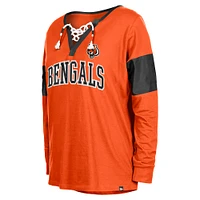 Women's New Era Orange Cincinnati Bengals Lace-Up Notch-Neck Long Sleeve T-Shirt