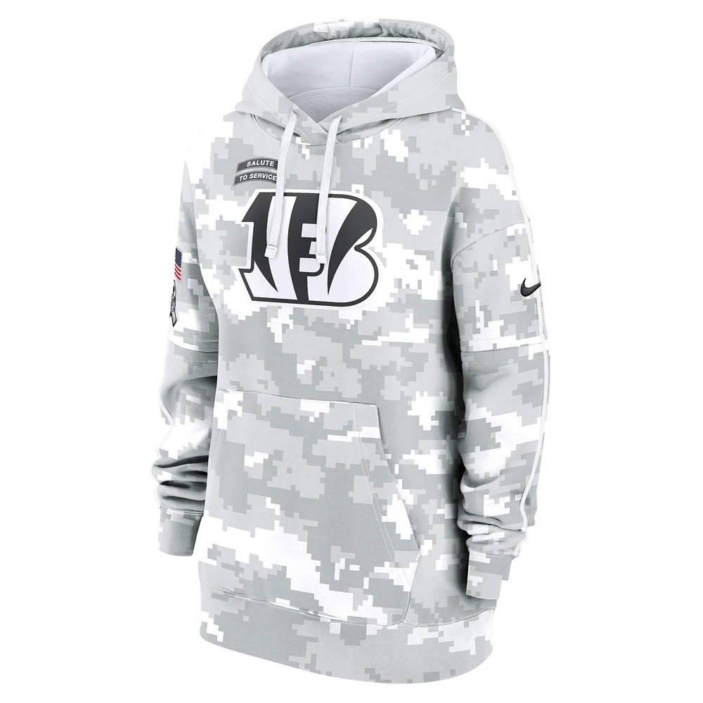 Women's Nike Arctic Camo Cincinnati Bengals 2024 Salute To Service Club Fleece Oversized Pullover Hoodie