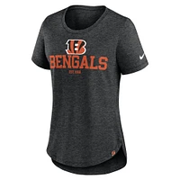 T-shirt à trois mélanges tendance Nike Heather Black Cincinnati Bengals pour femmes