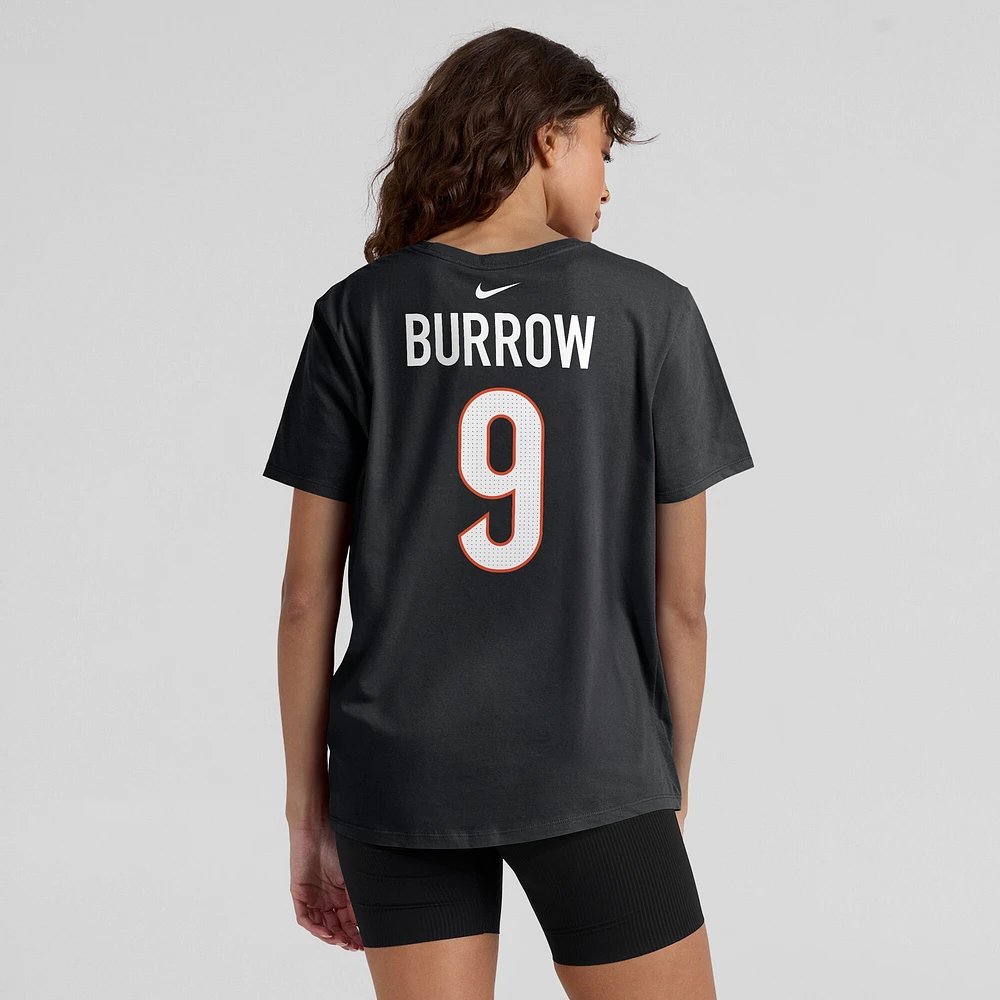 T-shirt Nike Joe Burrow pour femme, noir, nom et numéro du joueur des Bengals de Cincinnati