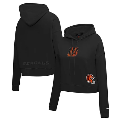 Sweat à capuche court imprimé bijou Pro Standard pour femme, noir, des Bengals de Cincinnati