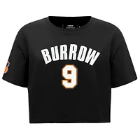 Women's Pro Standard Joe Burrow Black Cincinnati Bengals Player Name & Number Cropped Boxy T-Shirt