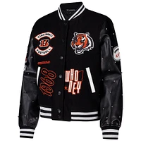 Women's The Wild Collective Black Cincinnati Bengals Varsity Full-Snap Sparkle Jacket