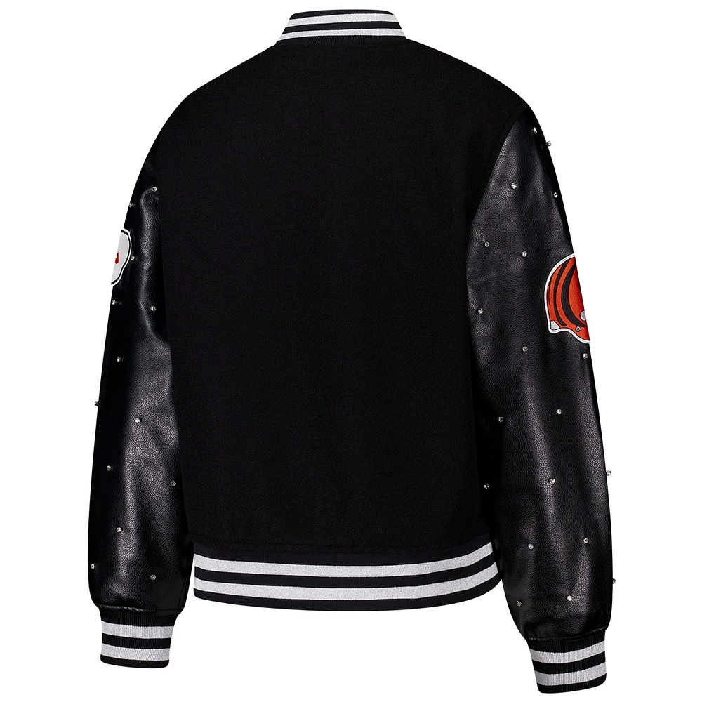 Women's The Wild Collective Black Cincinnati Bengals Varsity Full-Snap Sparkle Jacket