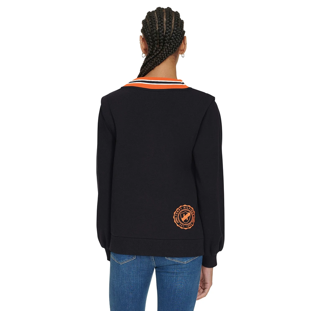 Women's Tommy Hilfiger Black Cincinnati Bengals Alice V-Neck Pullover Sweatshirt