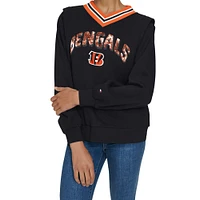 Women's Tommy Hilfiger Black Cincinnati Bengals Alice V-Neck Pullover Sweatshirt