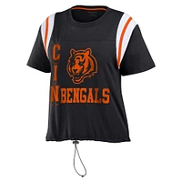 Women's WEAR by Erin Andrews Black Cincinnati Bengals Cinched Colorblock T-Shirt