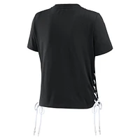 Women's WEAR by Erin Andrews Black Cincinnati Bengals Lace Up Side Modest Cropped T-Shirt