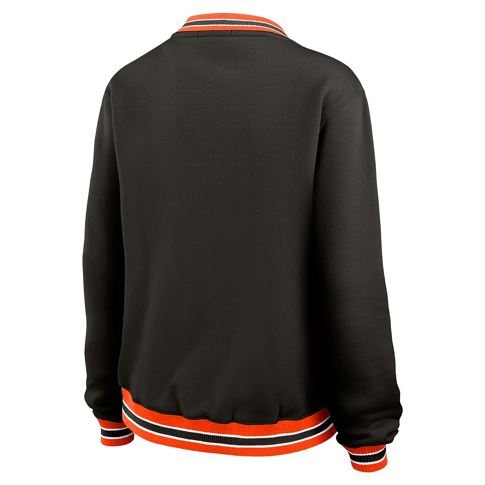 Women's WEAR by Erin Andrews Black Cincinnati Bengals Oversized Long Sleeve V-Neck Sweatshirt