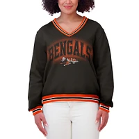 Women's WEAR by Erin Andrews Black Cincinnati Bengals Oversized Long Sleeve V-Neck Sweatshirt