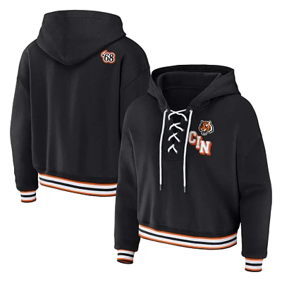 Women's WEAR by Erin Andrews Black Cincinnati Bengals Plus Lace-Up Pullover Hoodie