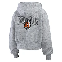 Women's WEAR by Erin Andrews  Heather Gray Cincinnati Bengals Speckled Fleece Cropped Full-Zip Hoodie