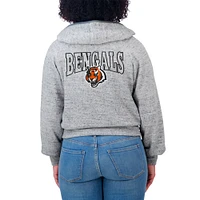 Women's WEAR by Erin Andrews  Heather Gray Cincinnati Bengals Speckled Fleece Cropped Full-Zip Hoodie