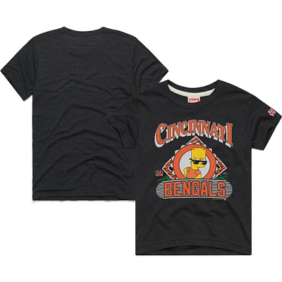 T-shirt tri-blend anthracite hommage à Bart Simpson pour les jeunes Cincinnati Bengals x The Simpsons