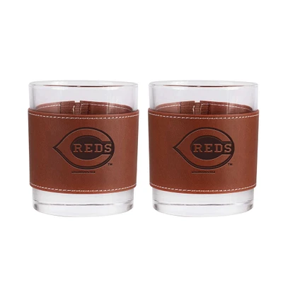 Lot de 2 verres à whisky Cincinnati Reds de 12 oz avec emballage en cuir