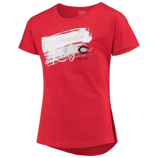 T-shirt Dolman à coups de pinceau pour filles, rouge Cincinnati Reds