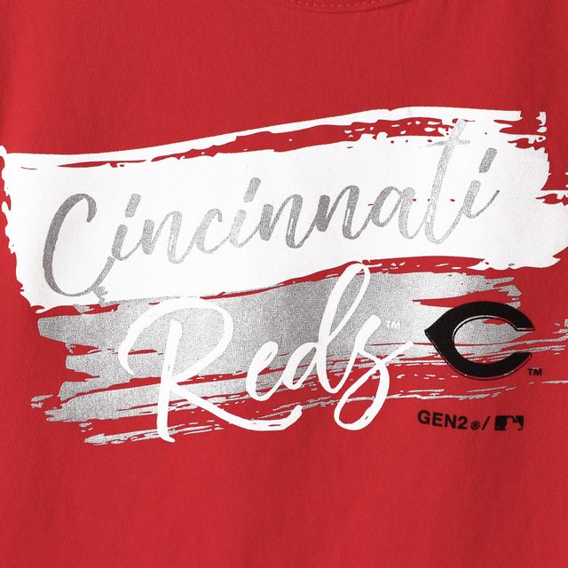 T-shirt Dolman à coups de pinceau pour filles, rouge Cincinnati Reds