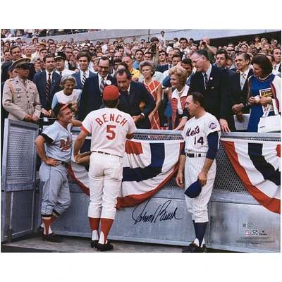 Johnny Bench Cincinnati Reds Autographed 16" x 20" Photograph with Richard Nixon Earl Weaver and Gil Hodges