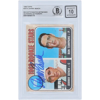 Johnny Bench Cincinnati Reds 1968 Topps #247 Beckett Fanatics a été témoin d'une carte de recrue authentifiée 10