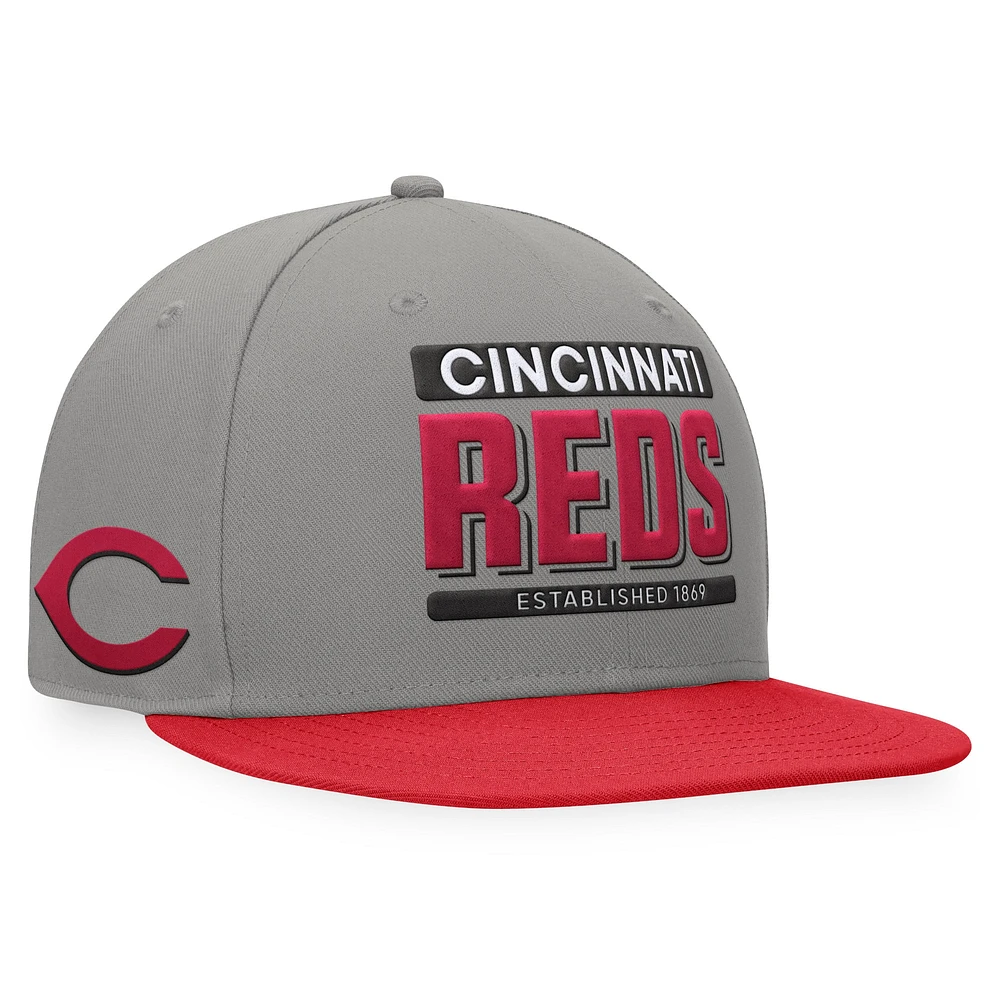 Men's Fanatics Gray/Red Cincinnati Reds Line Drive Two-Tone Snapback Hat