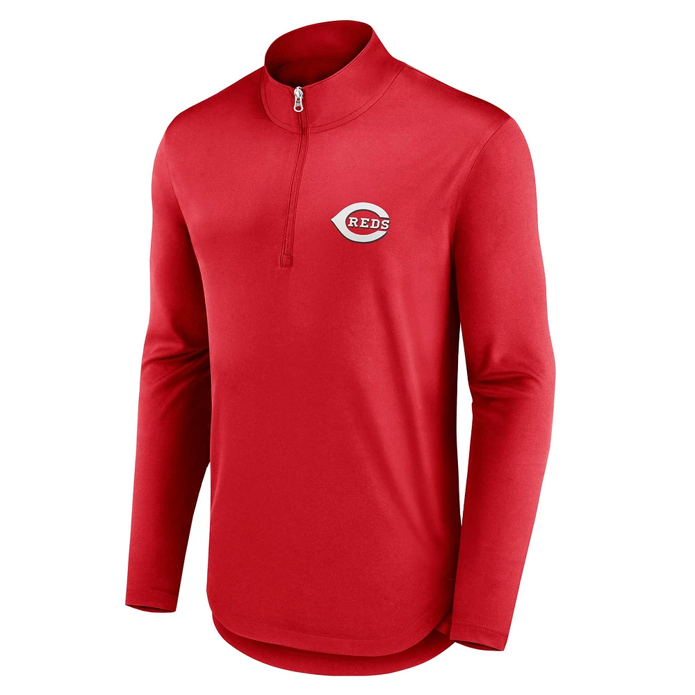 Men's Fanatics Red Cincinnati Reds Quarterback Quarter-Zip Top