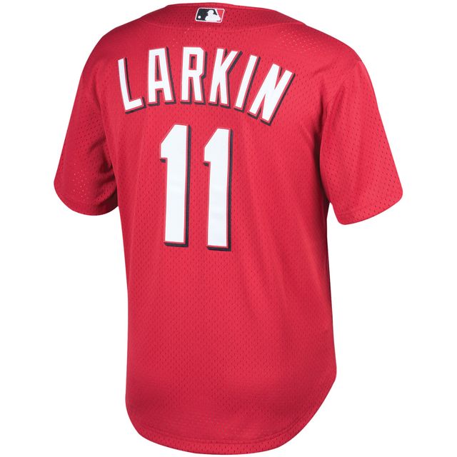 Maillot d'entraînement au bâton en maille Mitchell & Ness Barry Larkin rouge Cincinnati Throwback Reds Cooperstown pour hommes