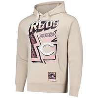 Men's Mitchell & Ness Cream Cincinnati Reds Sidewalk Sketch Pullover Hoodie