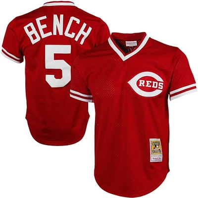 Mitchell & Ness Johnny Bench Rouge Cincinnati Reds 1983 Authentique Maillot d'entraînement au bâton en maille de la collection Cooperstown pour hommes