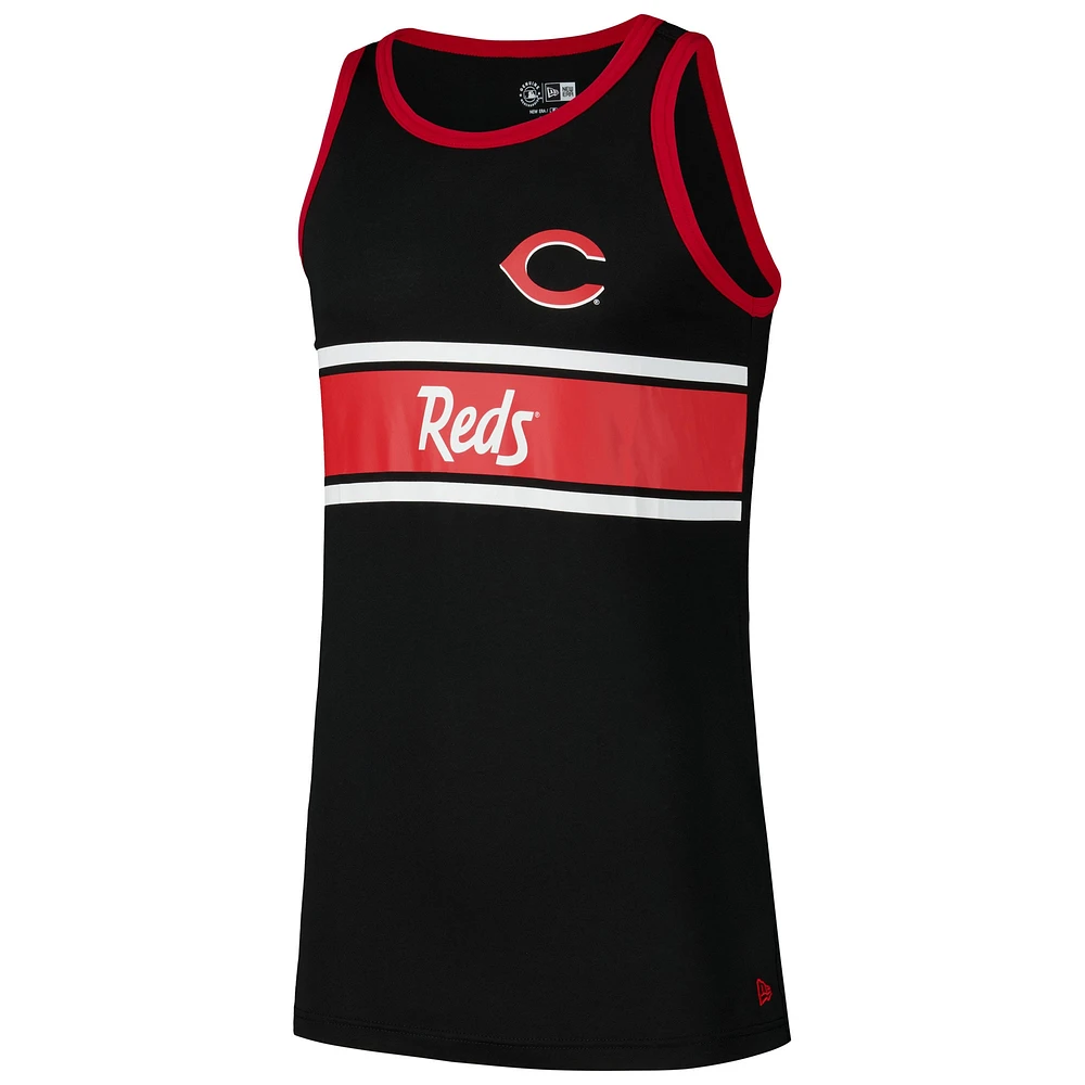Men's New Era Black Cincinnati Reds Jersey Ringer Tank Top