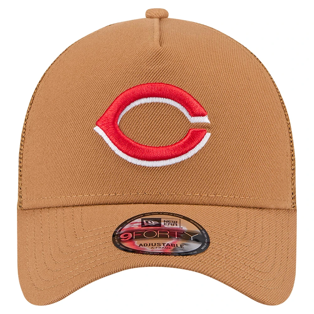 Men's New Era Brown Cincinnati Reds A-Frame Trucker 9FORTY Adjustable Hat