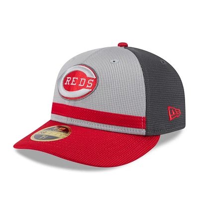 Casquette d'entraînement au bâton 59FIFTY à profil bas pour homme New Era gris/rouge Cincinnati Reds 2025