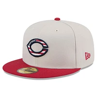 Men's New Era  Khaki/Red Cincinnati Reds 2024 Fourth of July 59FIFTY Fitted Hat
