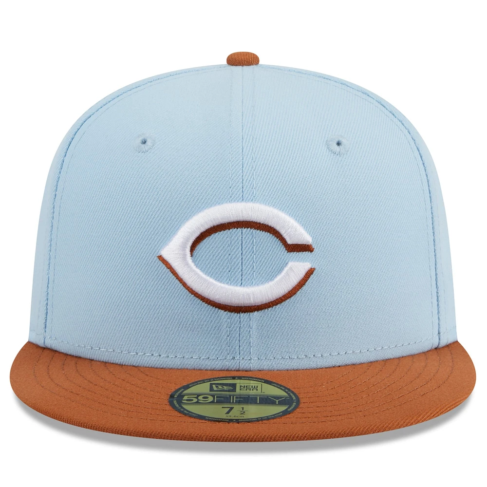 Men's New Era Light Blue/Brown Cincinnati Reds Spring Color Basic Two-Tone 59FIFTY Fitted Hat