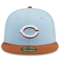 Men's New Era Light Blue/Brown Cincinnati Reds Spring Color Basic Two-Tone 59FIFTY Fitted Hat