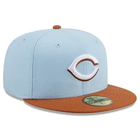 Men's New Era Light Blue/Brown Cincinnati Reds Spring Color Basic Two-Tone 59FIFTY Fitted Hat