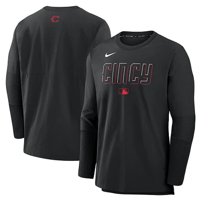 Men's Nike  Black Cincinnati Reds Authentic Collection City Connect Lightweight Player Tri-Blend Performance Long Sleeve T-Shirt