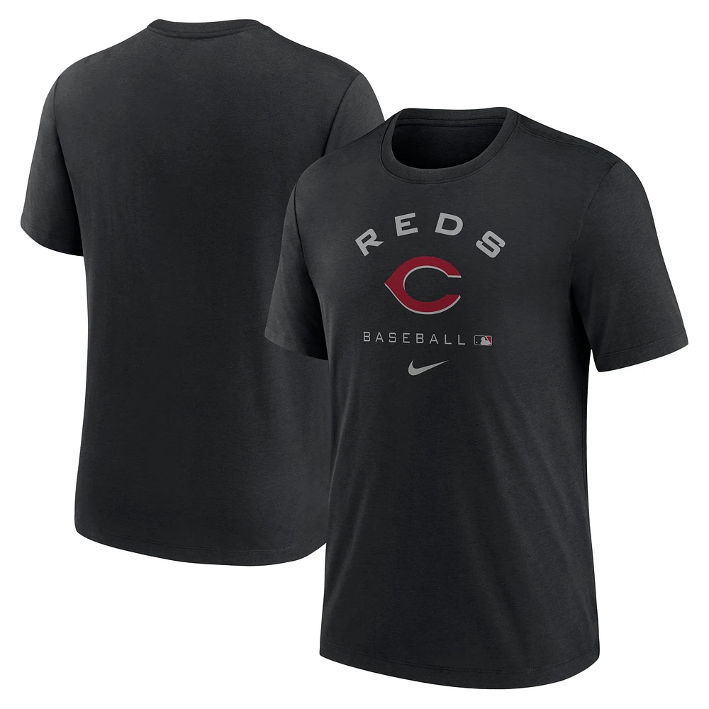 T-shirt de performance triple mélange Nike pour hommes, noir, Cincinnati Reds Authentic Collection