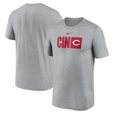 T-shirt Nike Tricode Legend Performance gris chiné pour homme des Reds de Cincinnati