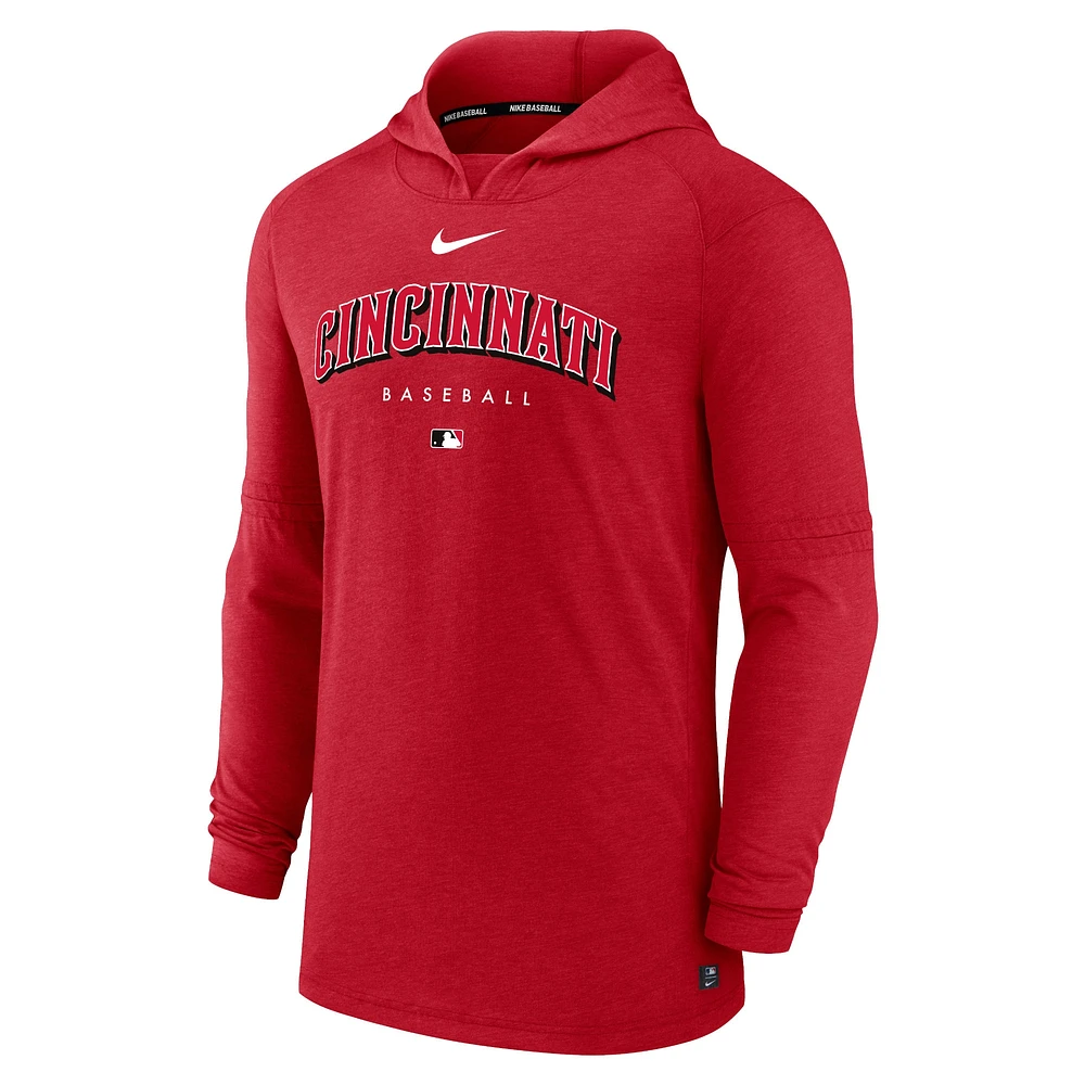 Men's Nike Heather Red Cincinnati Reds Authentic Collection Early Work Tri-Blend Performance Pullover Hoodie
