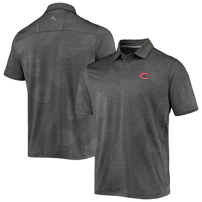 Polo pour homme Tommy Bahama Charcoal Cincinnati Reds Palm Coast Delray Fond IslandZone Allover