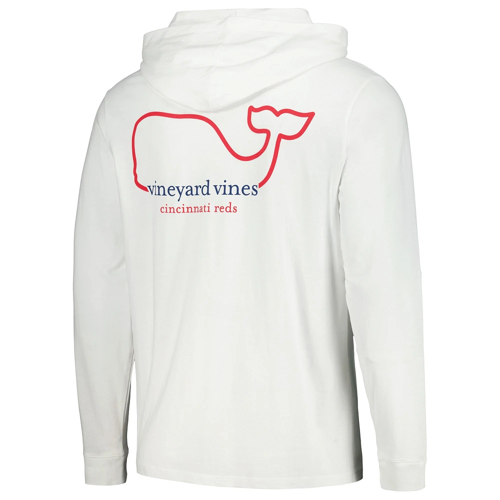Men's Vineyard Vines White Cincinnati Reds Long Sleeve Hoodie T-Shirt