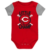 Newborn & Infant Red/Heather Gray Cincinnati Reds Little Champ Three-Pack Bodysuit Bib Booties Set