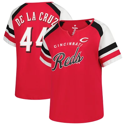 Profil femme Elly De La Cruz Rouge Cincinnati Reds T-shirt raglan grande taille avec nom et numéro